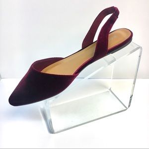 LAST PAIR NWT Burgundy Velvet Slingback Almond Toe Flats